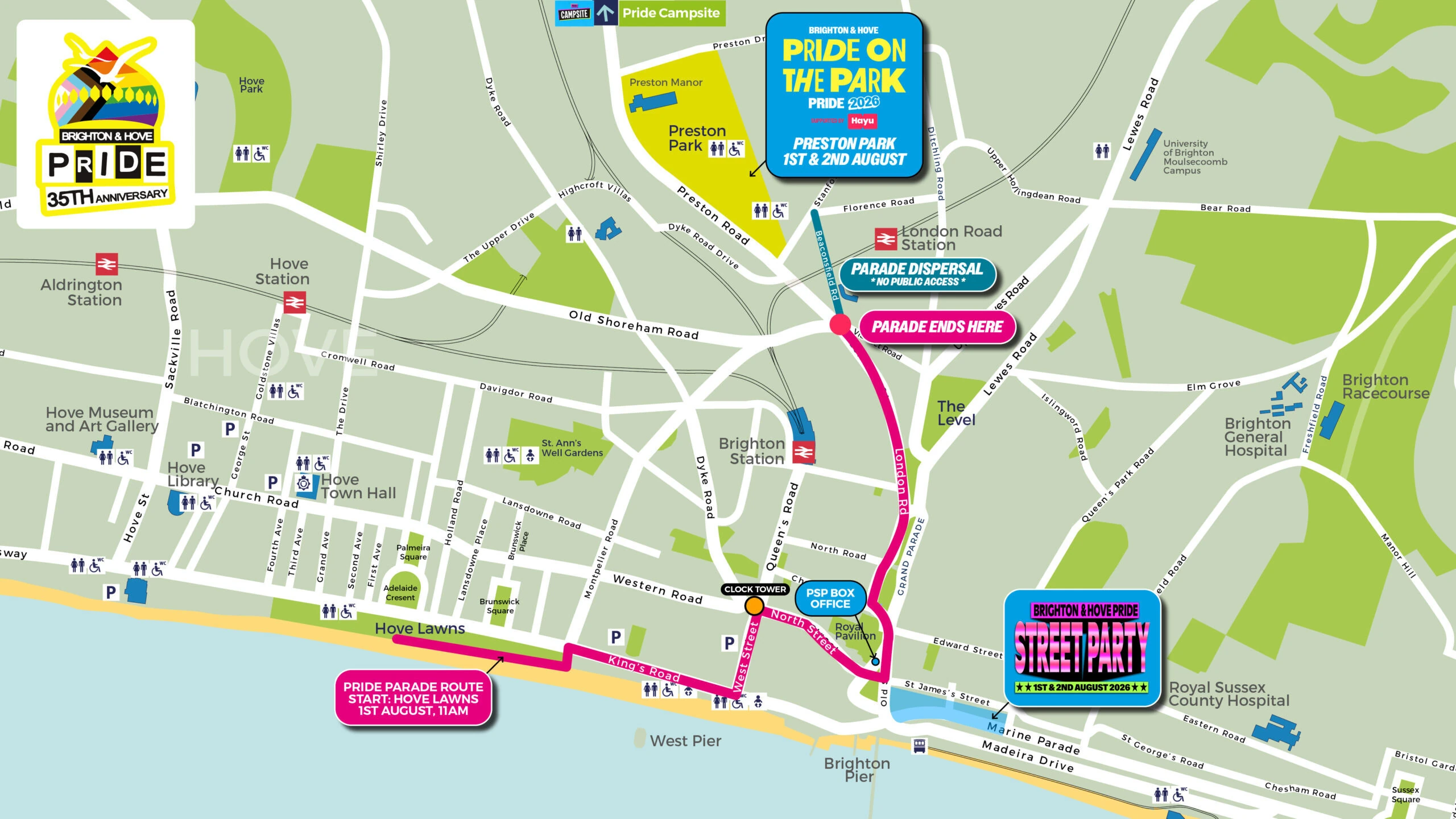 Route map of Brighton Pride parade 2026