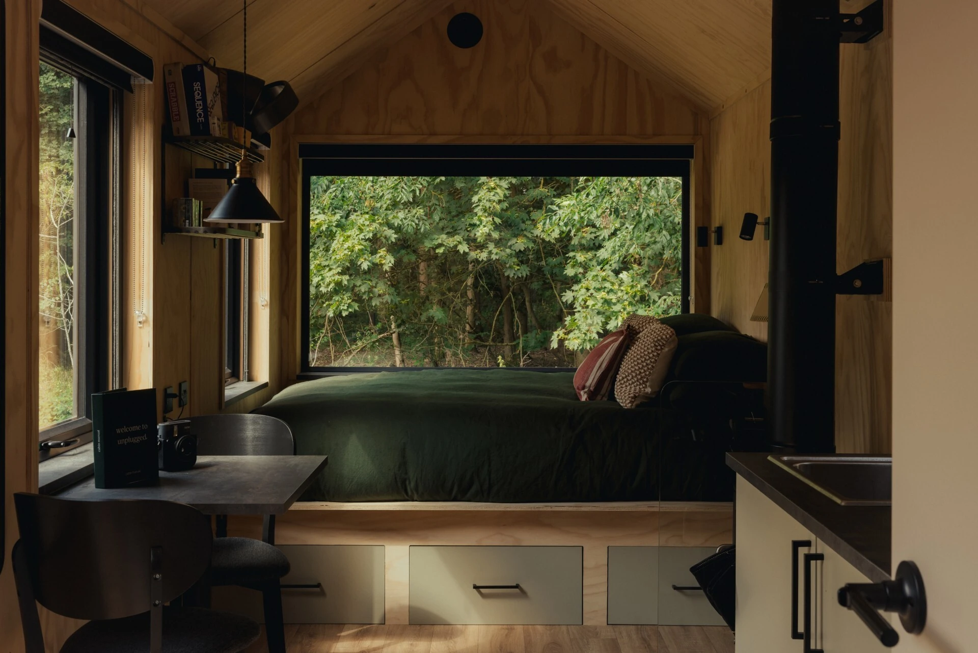 Bed in Unplugged detox cabin