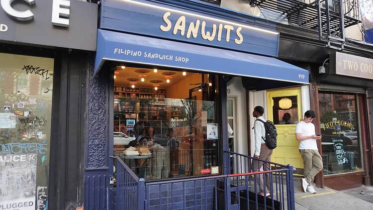 Outside of Sanwits sandwich store in the East Village