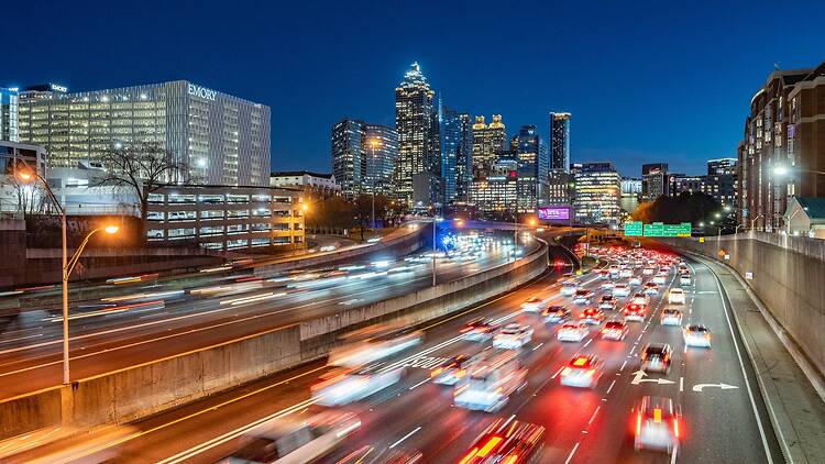 Atlanta traffic against the city skyline Atlanta traffic against the city skyline