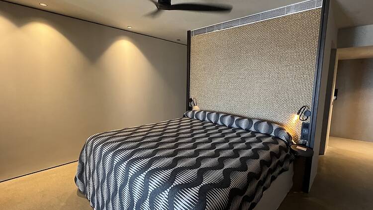 The bed in the Infinity Lagoon Suite, Crete