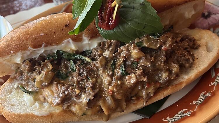Cheesesteak Phat Bai Horapha at Thai Diner
