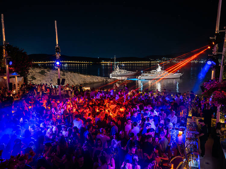 Island Club & Restaurant dance floor at night in Athens, Greece Island Club & Restaurant dance floor at night in Athens, Greece