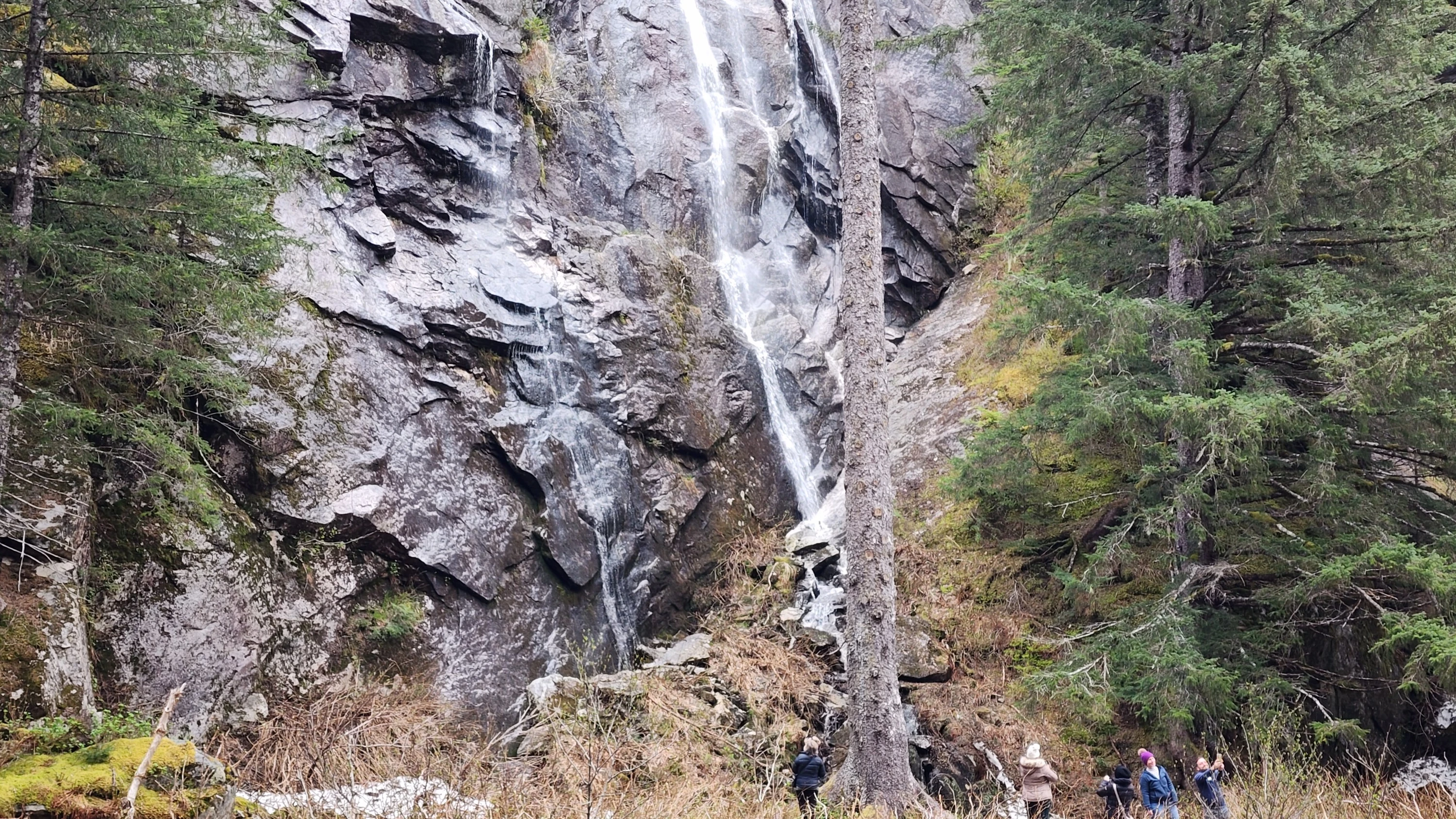 We walked to nearby waterfalls after our meal at Taku Glacier Lodge