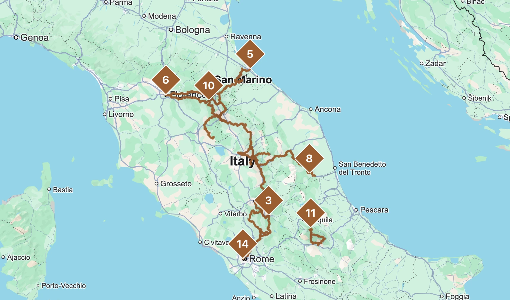 The Way of St Francis route mapped