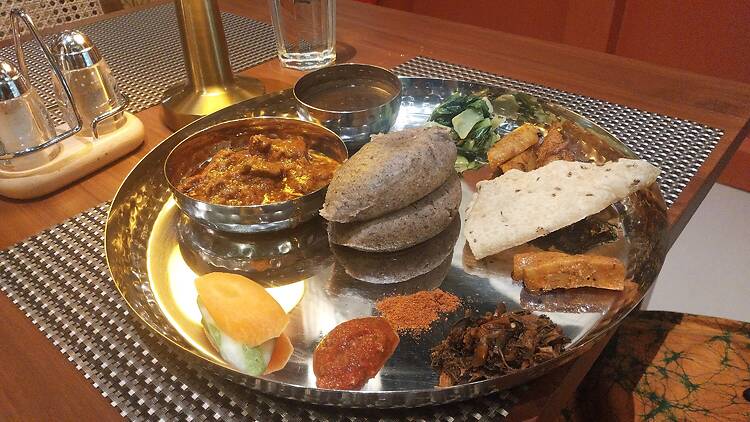 Jimbu Thakali's Dhido thali with buckwheat 