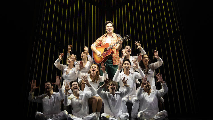 A Beautiful Noise: The Neil Diamond Musical Will Swensen and the ensemble in 'A Beautiful Noise: The Neil Diamond Musical'.