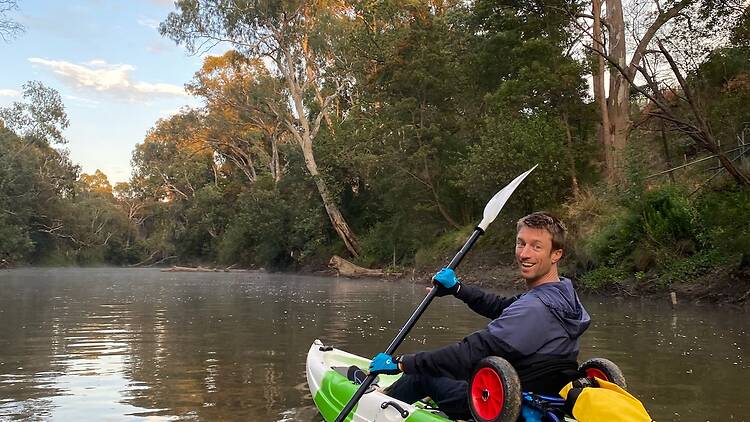 Birrarung Riverfest Man in kayak on a river.