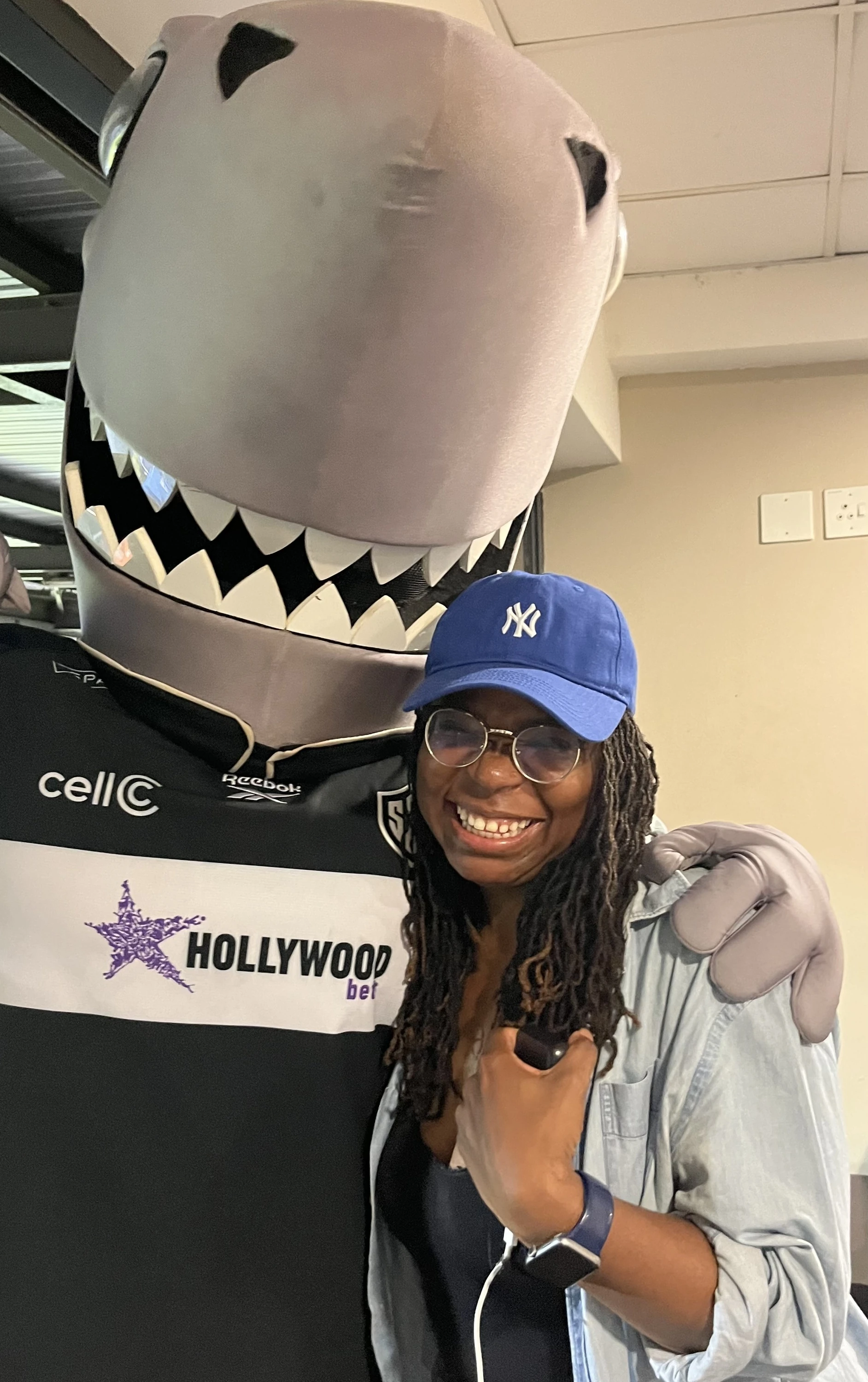 Hanging with Sharky the mascot.