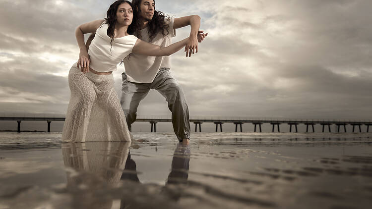 Melbourne Fringe Festival Two people dancing on water.