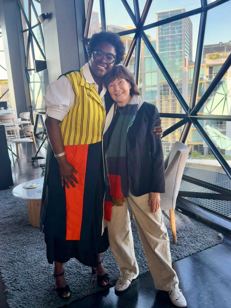 Elvira Dyangani Ose with Sue Williamson at the announcement of her appointment as the new artistic director.