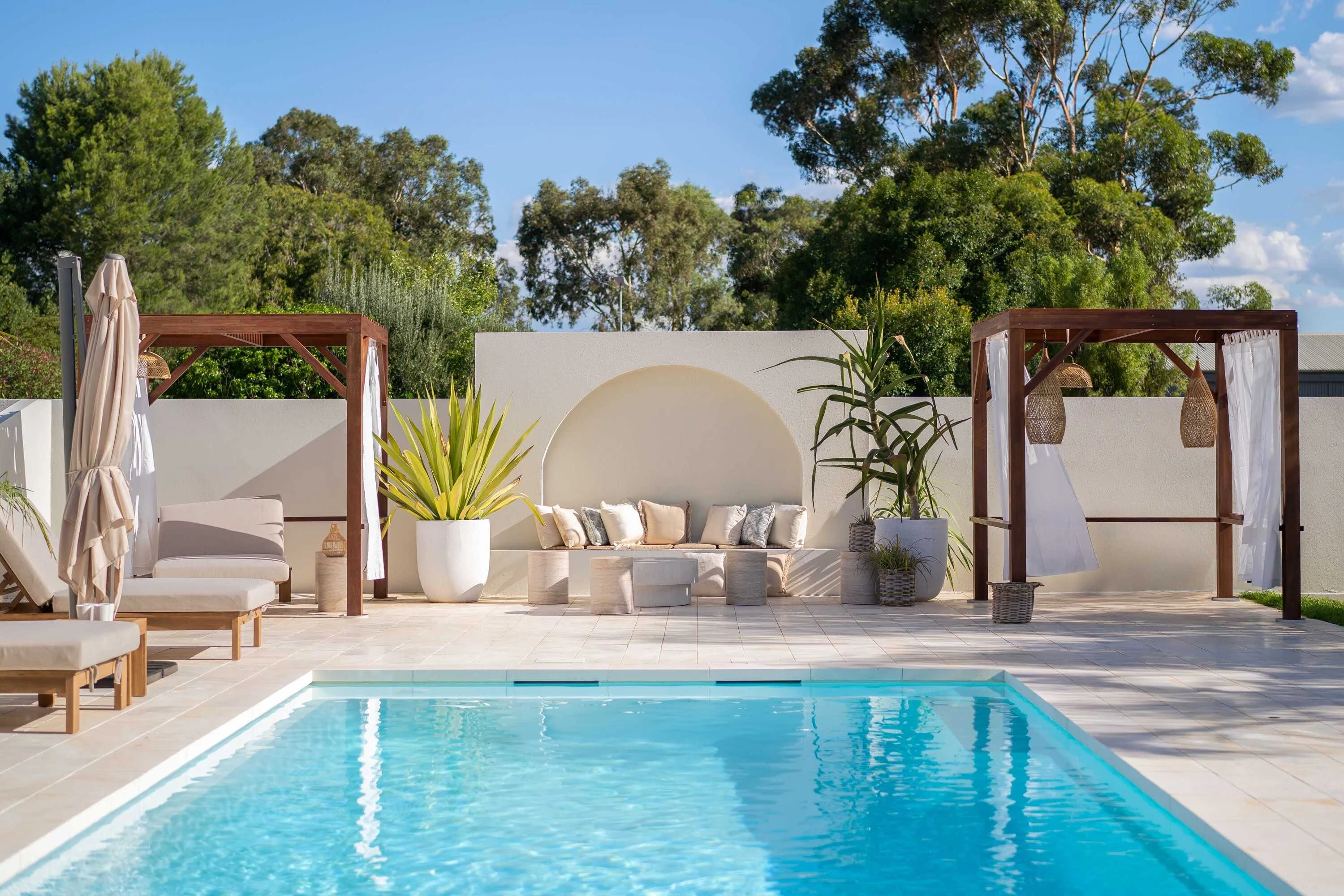 Motel pool with cabanas