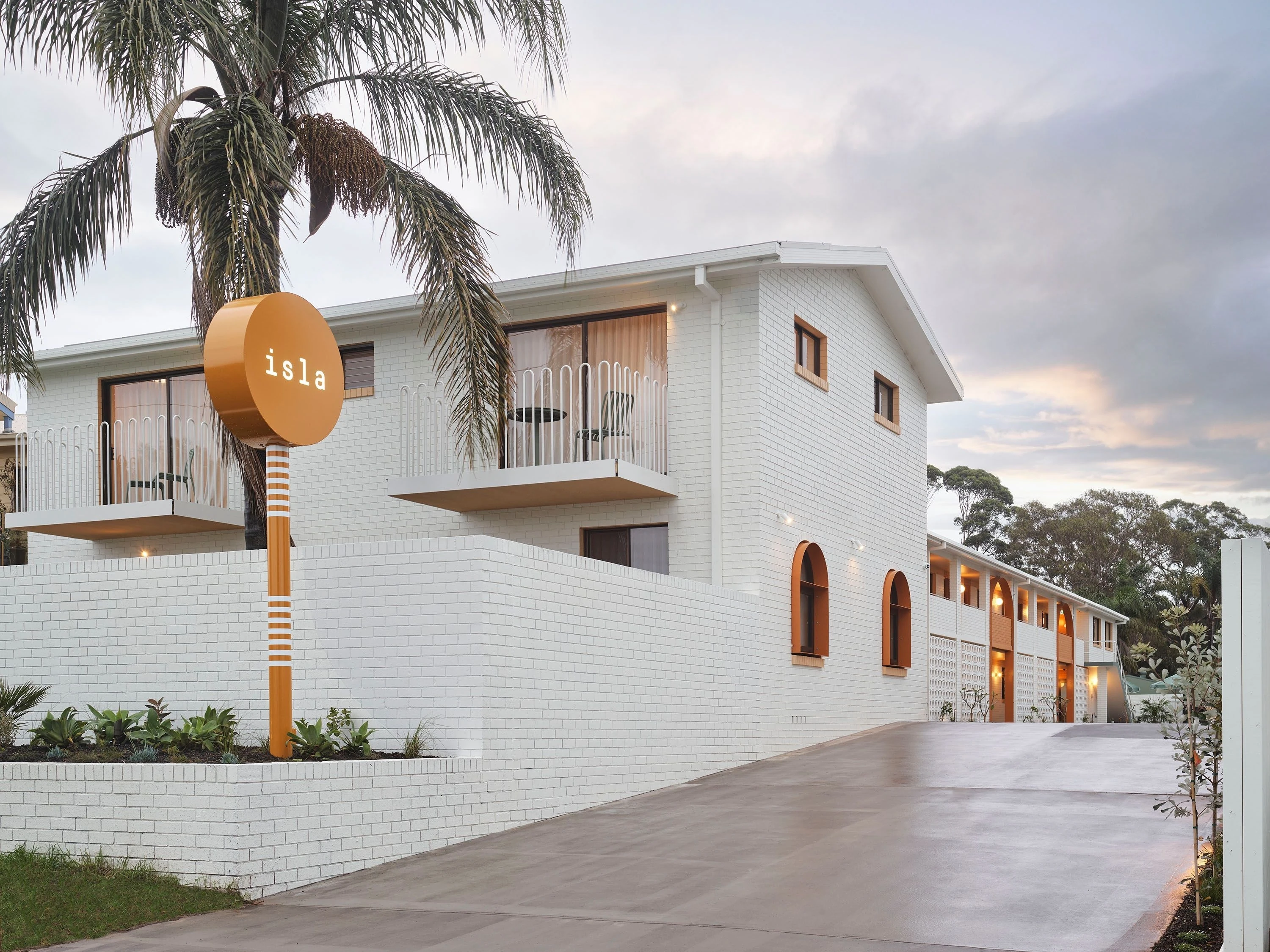 Outside of white motel