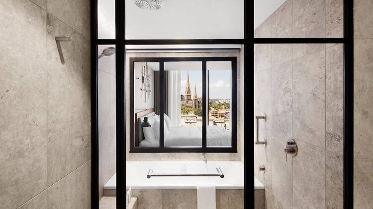 The main bathroom in Le Méridien Melbourne's Palace Suite.