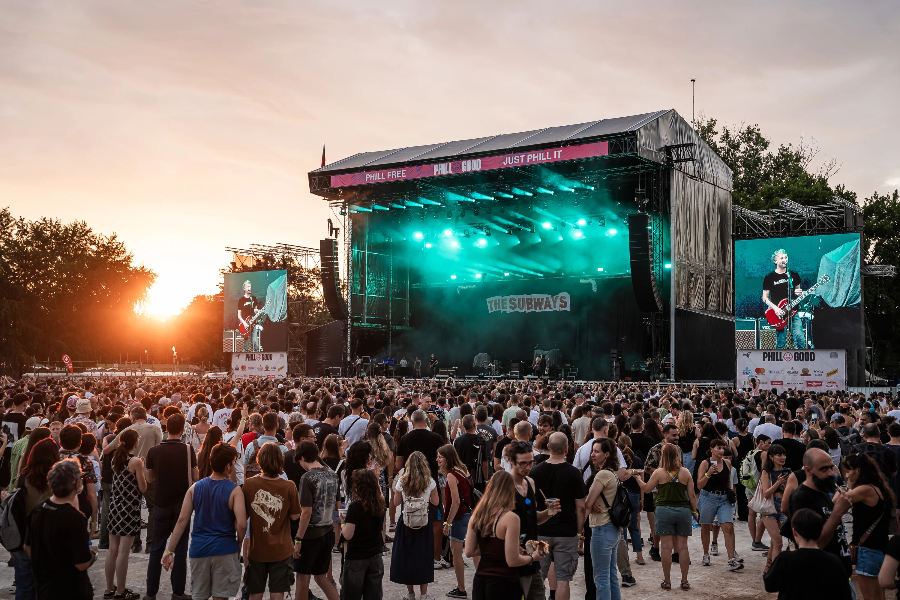 A crowd and the main stage at Phillgood Festival