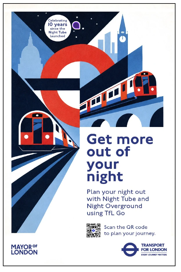 Night tube poster, London