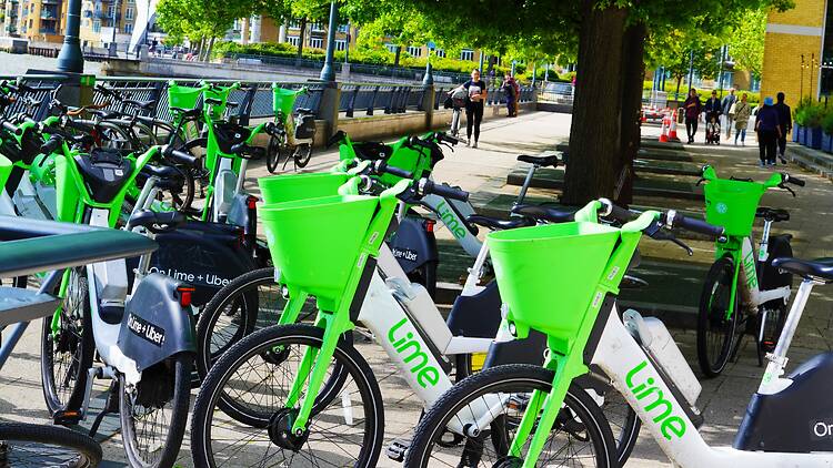 Lime bikes in Southwark, London Lime bikes in Southwark, London