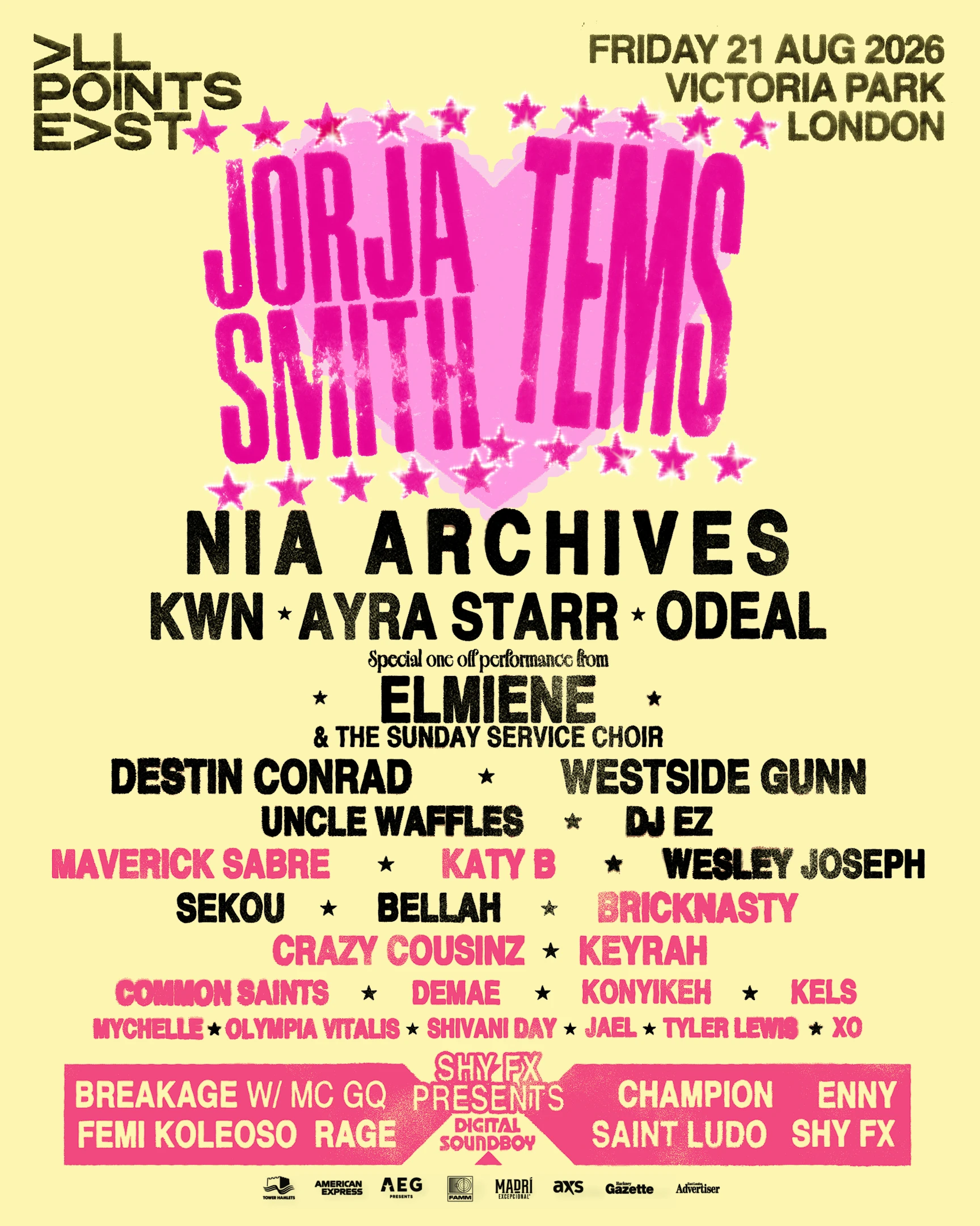 Jorja Smith and Tems lineup for All Points East 2026