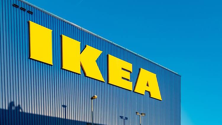 An IKEA store with logo An IKEA store with logo