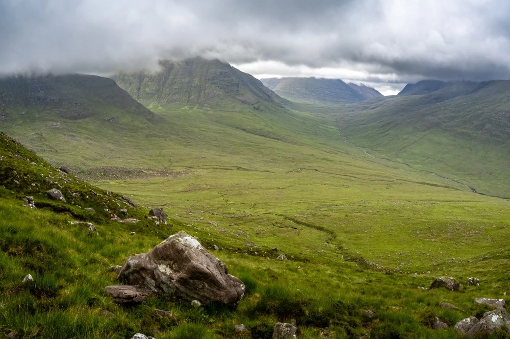 View of lake Upper loch Torridon from Beinn Alligin summit trail