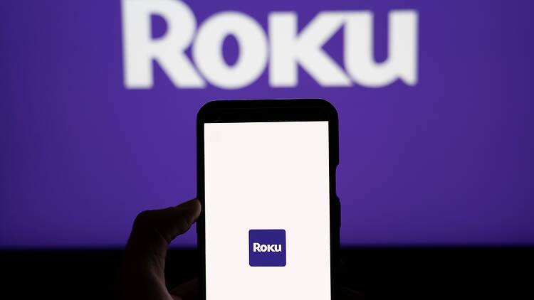 Roku logo on phone and TV screen Roku logo on phone and TV screen