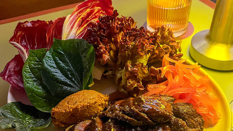 A plate of food.