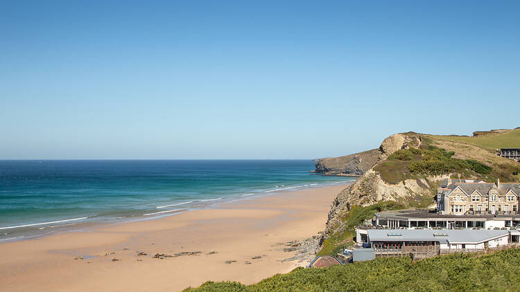View of Watergate Bay Hotel with the beach in the background