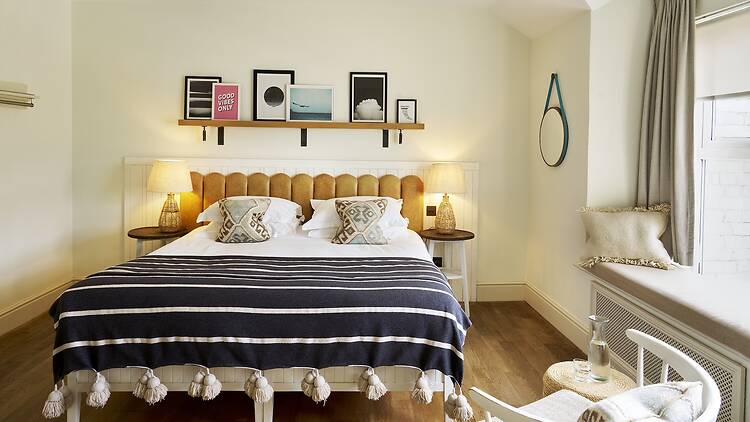 Partial sea view room at Watergate Bay Hotel showing a double bed