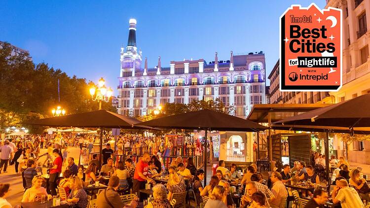 People dining al fresco in Madrid with Time Out logo in the corner of the image