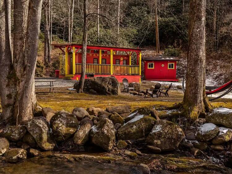 Best for solo travelers: The lil’ red caboose by the creek Best for solo travelers: The lil’ red caboose by the creek