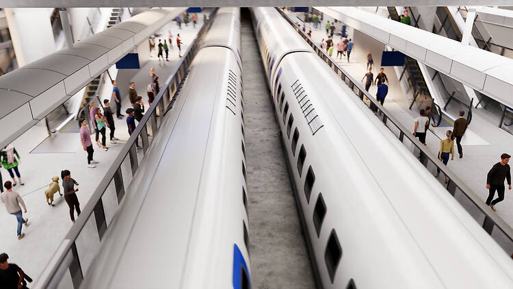 Rendering of HS2 trains at Old Oak Common Rendering of HS2 trains at Old Oak Common