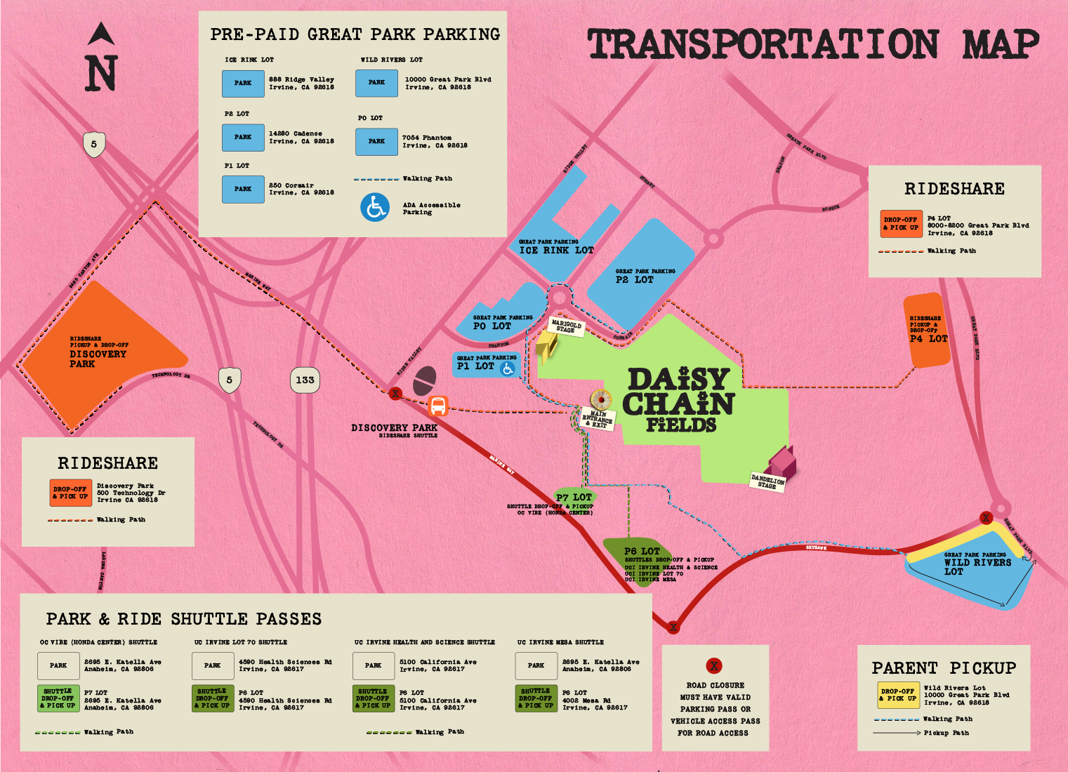 Daisy Chain Fields transportation map