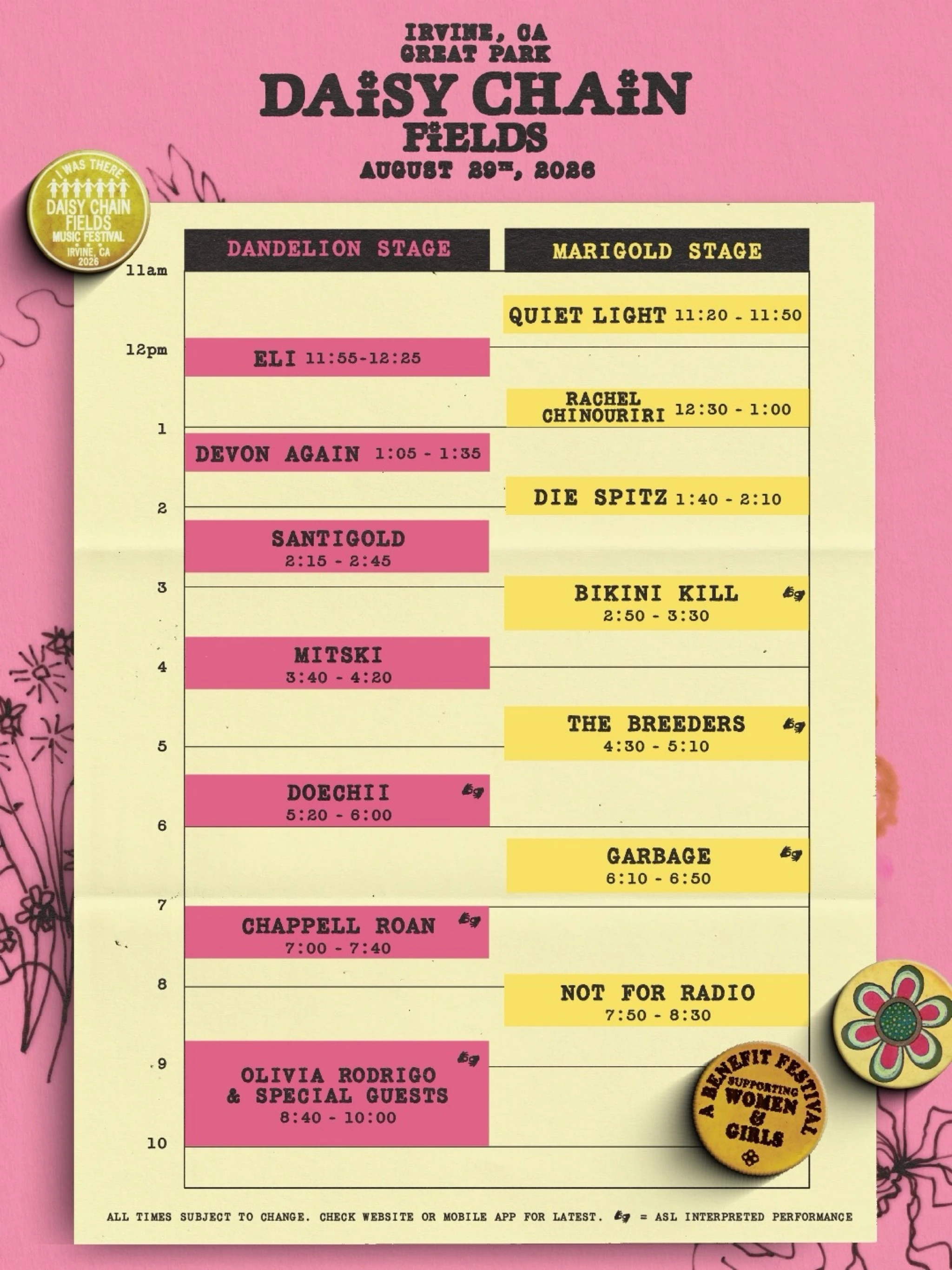 Daisy Chain Fields schedule