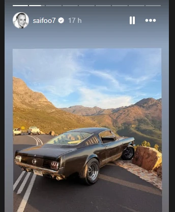 Saif shared a photo of a mountain road with a &ldquo;filming in progress&rdquo; sign. 