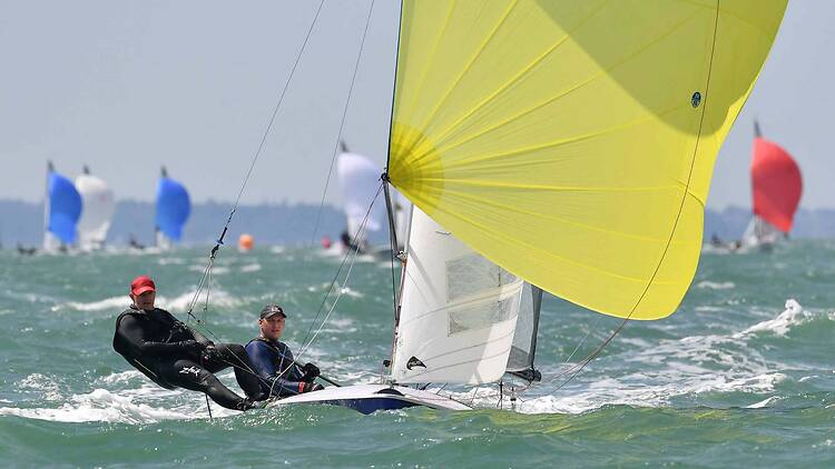 Thomas and Peter Funke competing in the recent 505 KZN Regionals hosted offshore of Durban by Point Yacht Club. The brothers narrowly finished second overall ahead of their adventure in Hayling Island. 