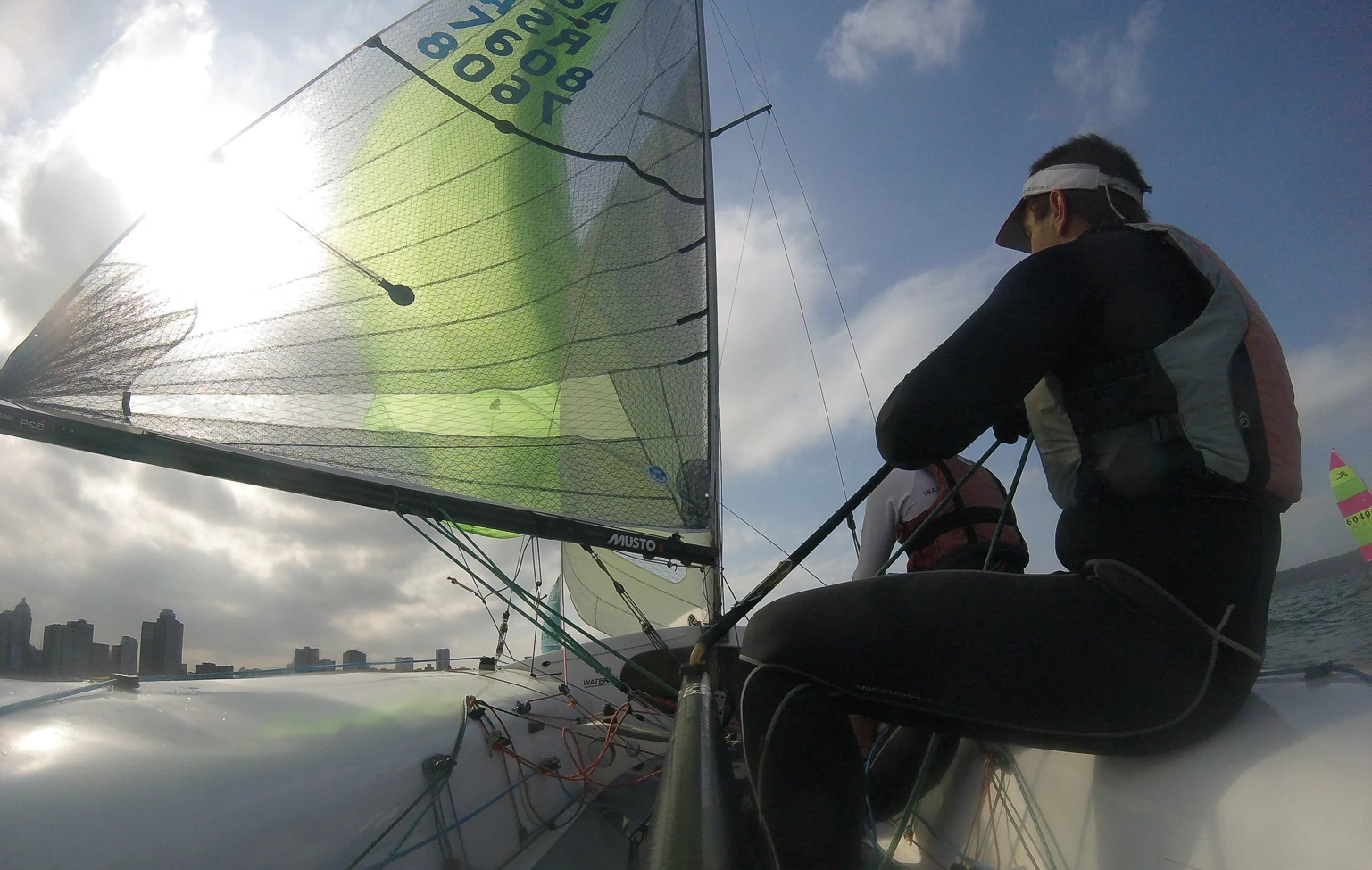 Gliding down to the bottom mark, Thomas Funke concentrates on flying his spinnaker during a regatta held in Durban. 