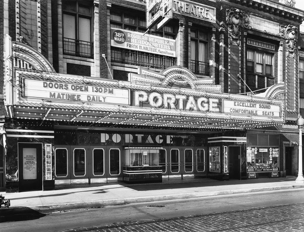 Exterior view of the Portage Theater marquee in 1941