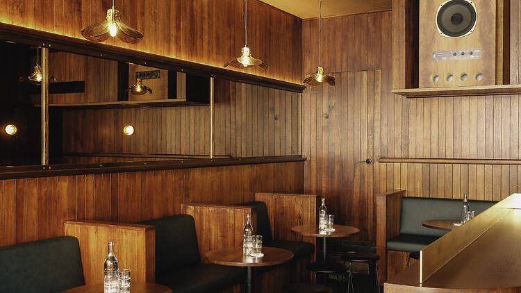 Booth seating at Hands Down.