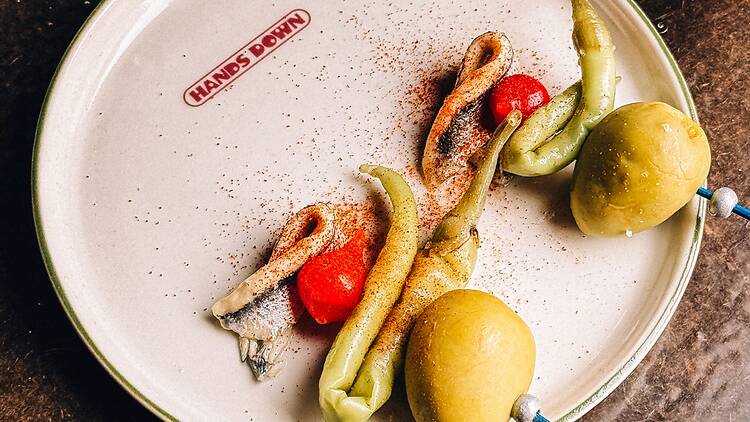 Two gildas on a plate.