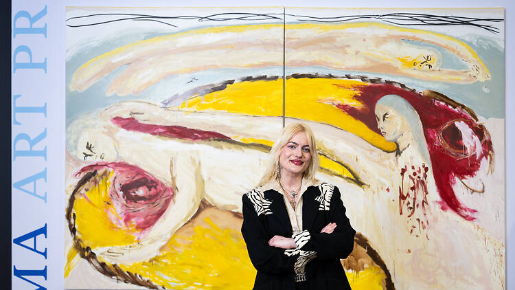 Sydney Contemporary Artist Renée Estée with her piece that won the the MA Art Prize