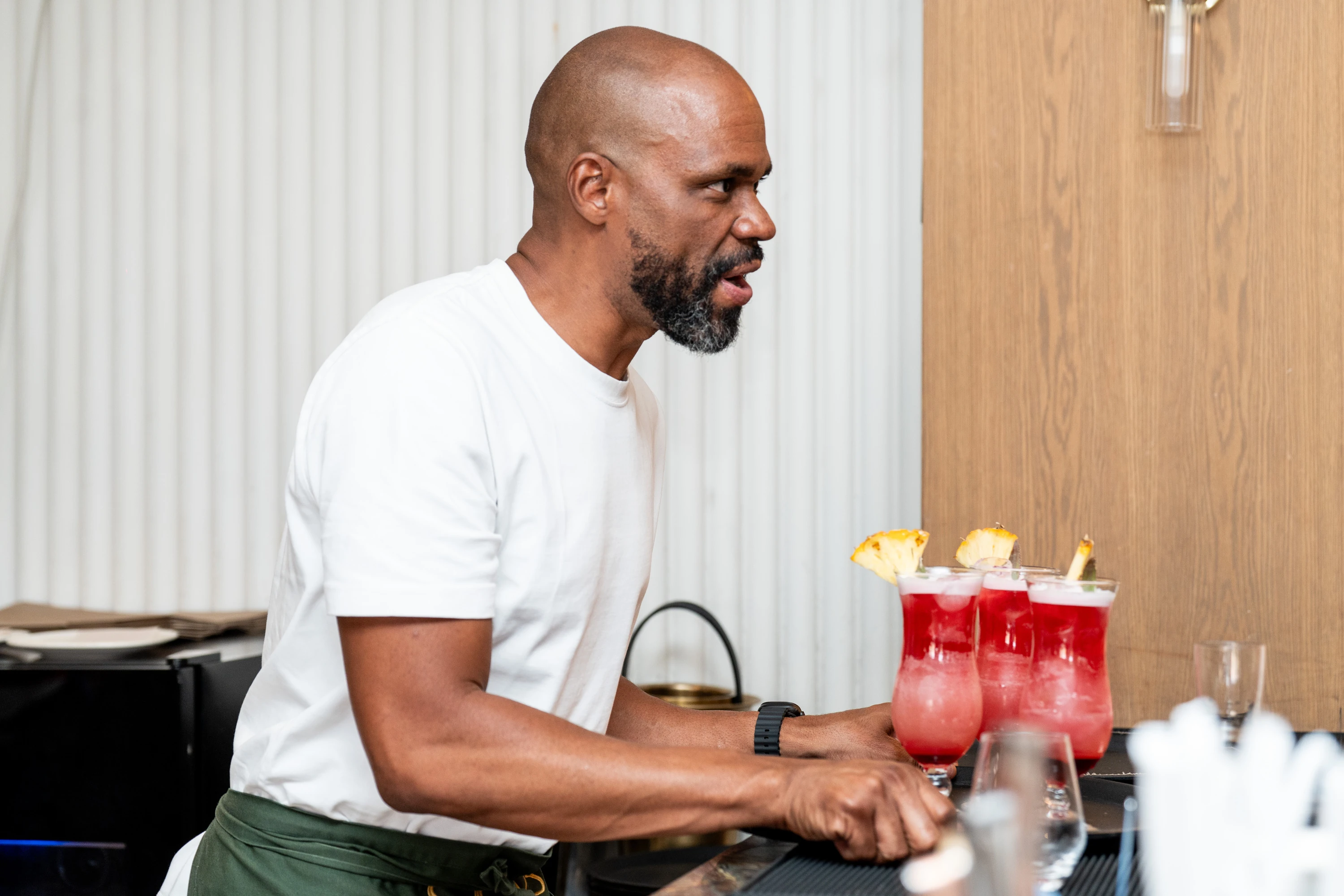 Ziyon served drinks like a pro but says he has never been a waiter before.