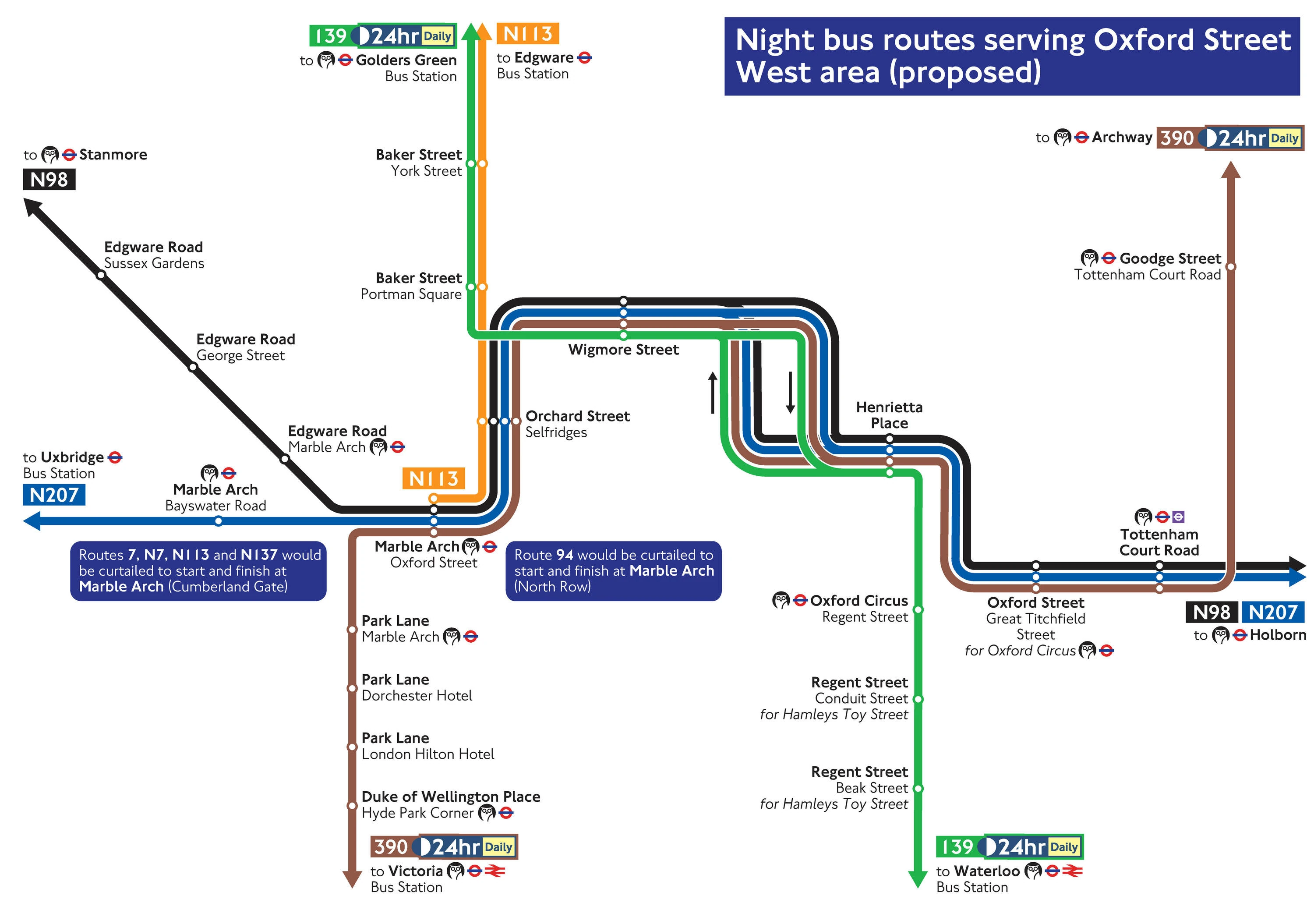 Proposed changed to Oxford Street night bus routes 
