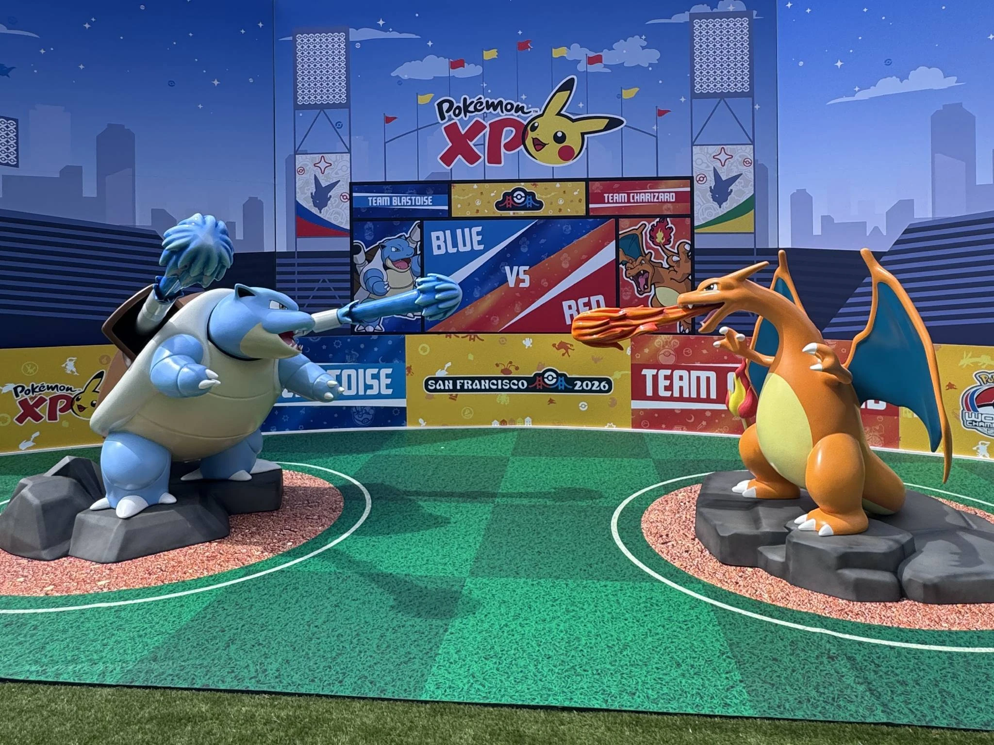 Blastoise and Charizard battle it out on Rayquaza Road at Pok&eacute;monXP in San Francisco