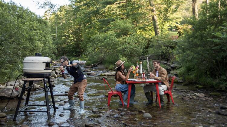 This stylish upstate hotel lets you have a pizza party directly in the middle of a flowing river