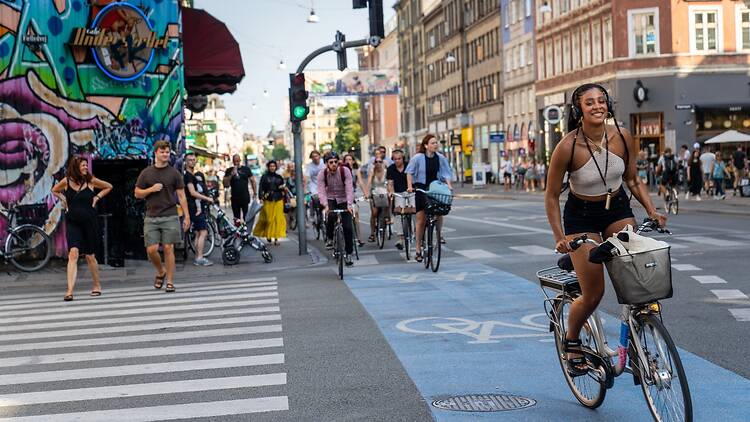 People commute by bike in Copenhagen city centre People commute by bike in Copenhagen city centre