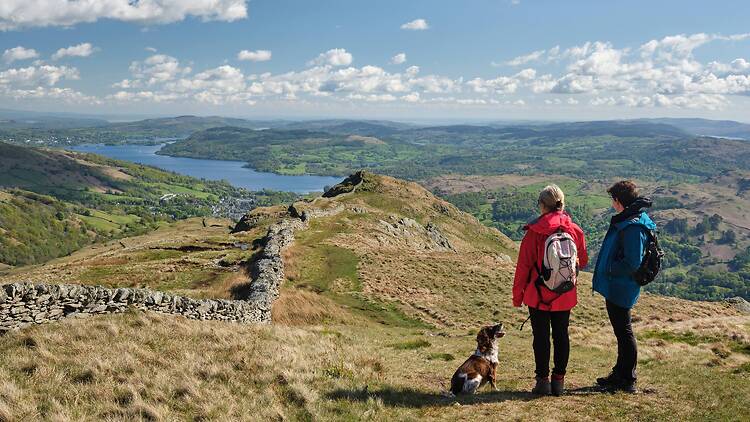 Hikers look out over the Lake District
