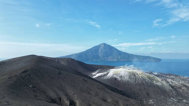 Volcano mountain aerial picture of Anak krakatau island, lampung, indonesia Volcano mountain aerial picture of Anak krakatau island, lampung, indonesia