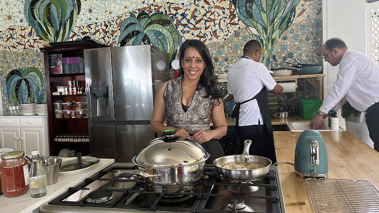 Yudhika Sujanani at the stove during her Royal Feast Curry Masterclass at the Beverly Hills in uMhlanga. Yudhika Sujanani at the stove during her Royal Feast Curry Masterclass at the Beverly Hills in uMhlanga.