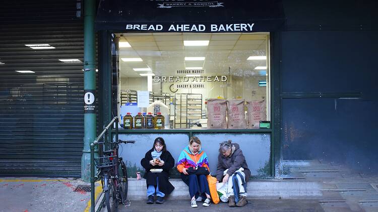 Bread Ahead Bakery People sittimg outside Bread Ahead Bakery