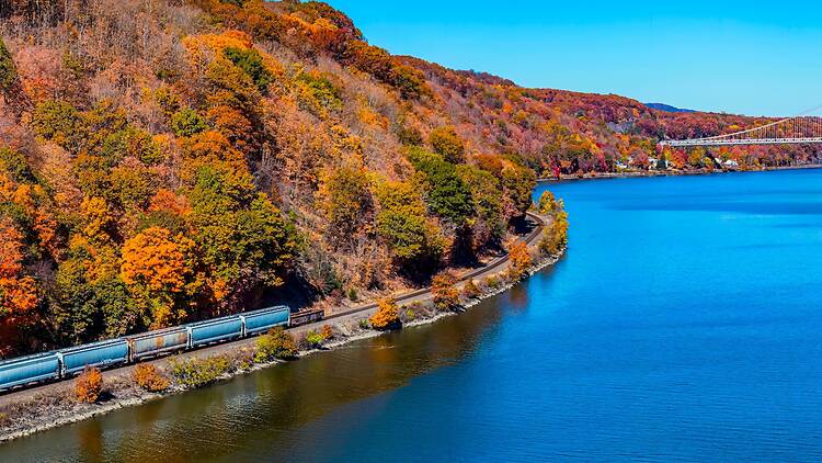 Train ride through upstate New York in autumn Train ride through upstate New York in autumn